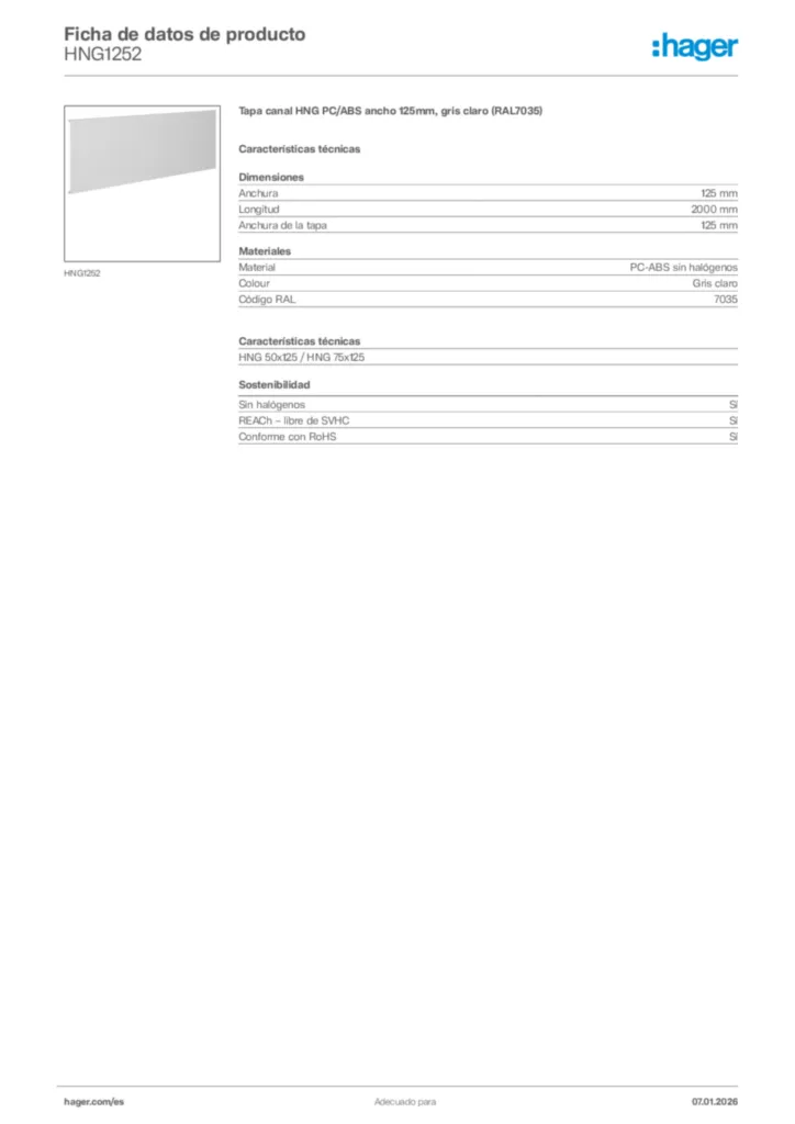 Imagen Hager Ficha de datos de producto HNG1252 | Hager España