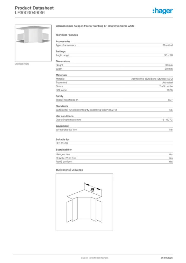 Image Hager Product data sheet LF3003049016  | Hager Africa