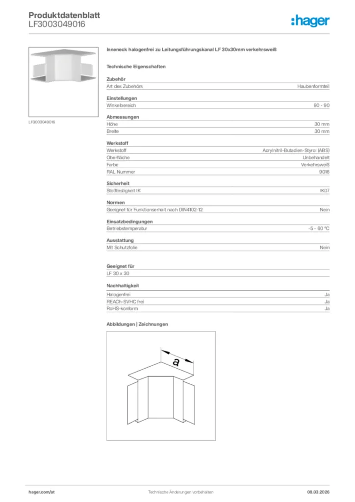 Bild Hager Produktdatenblatt LF3003049016 | Hager Deutschland