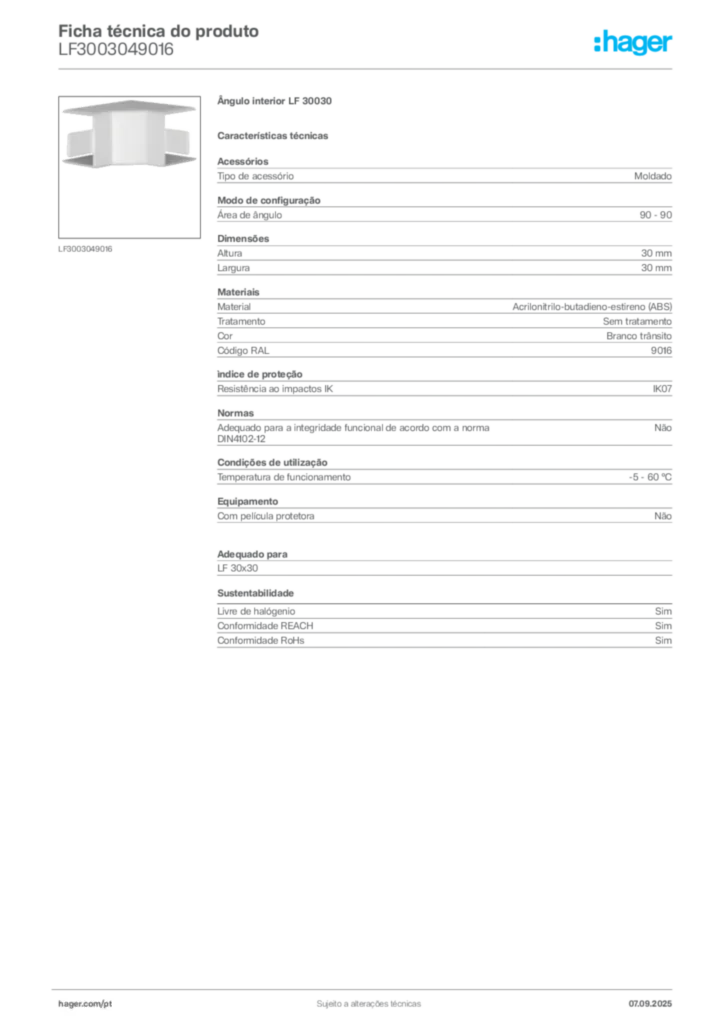 Imagem Hager Ficha técnica do produto LF3003049016 | Hager Portugal