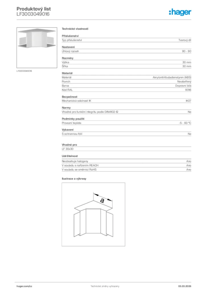 Obrázek Hager Product data sheet LF3003049016 | Hager