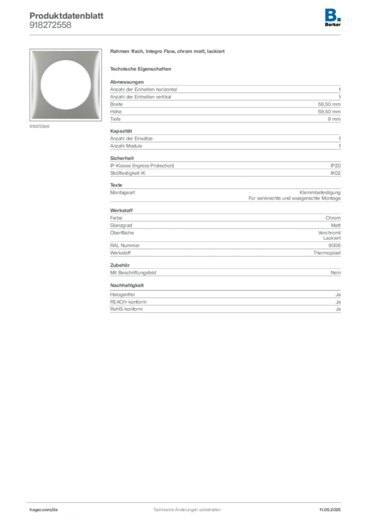 Bild Berker Produktdatenblatt 918272558 | Hager Deutschland