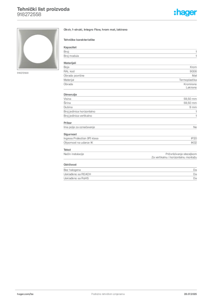 Slika Hager Product data sheet 918272558  | Hager
