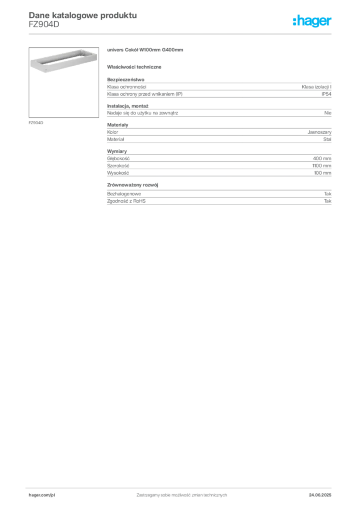 Zdjęcie Hager Karta katalogowa FZ904D | Hager Polska