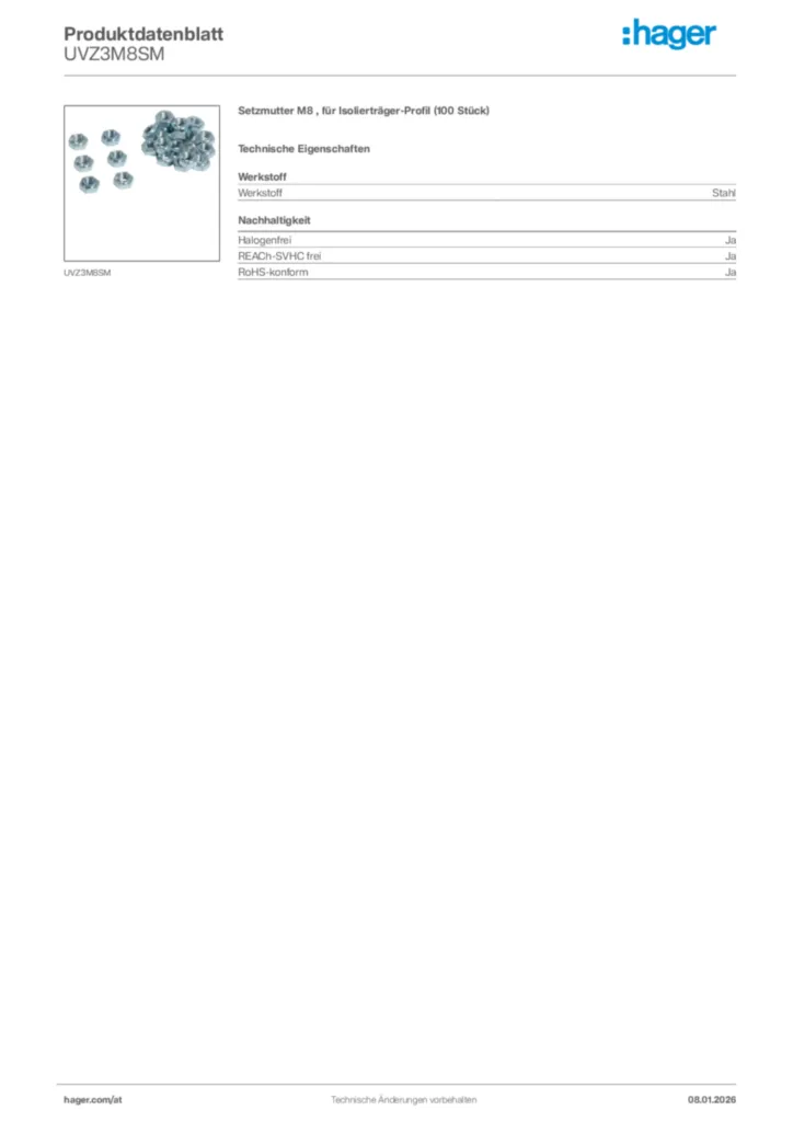 Bild Hager Produktdatenblatt UVZ3M8SM | Hager Deutschland