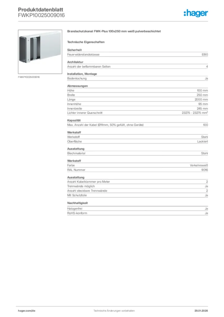 Hager Produktdatenblatt FWKP10025009016