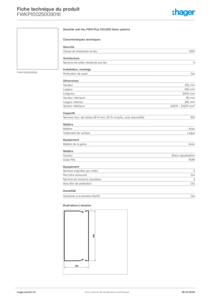 Image Hager Fiche technique du produit FWKP10025009016 | Hager Suisse