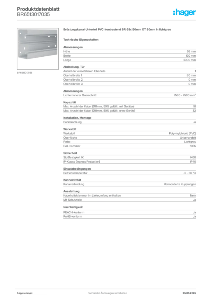 Bild Hager Produktdatenblatt BR6513017035 | Hager Deutschland