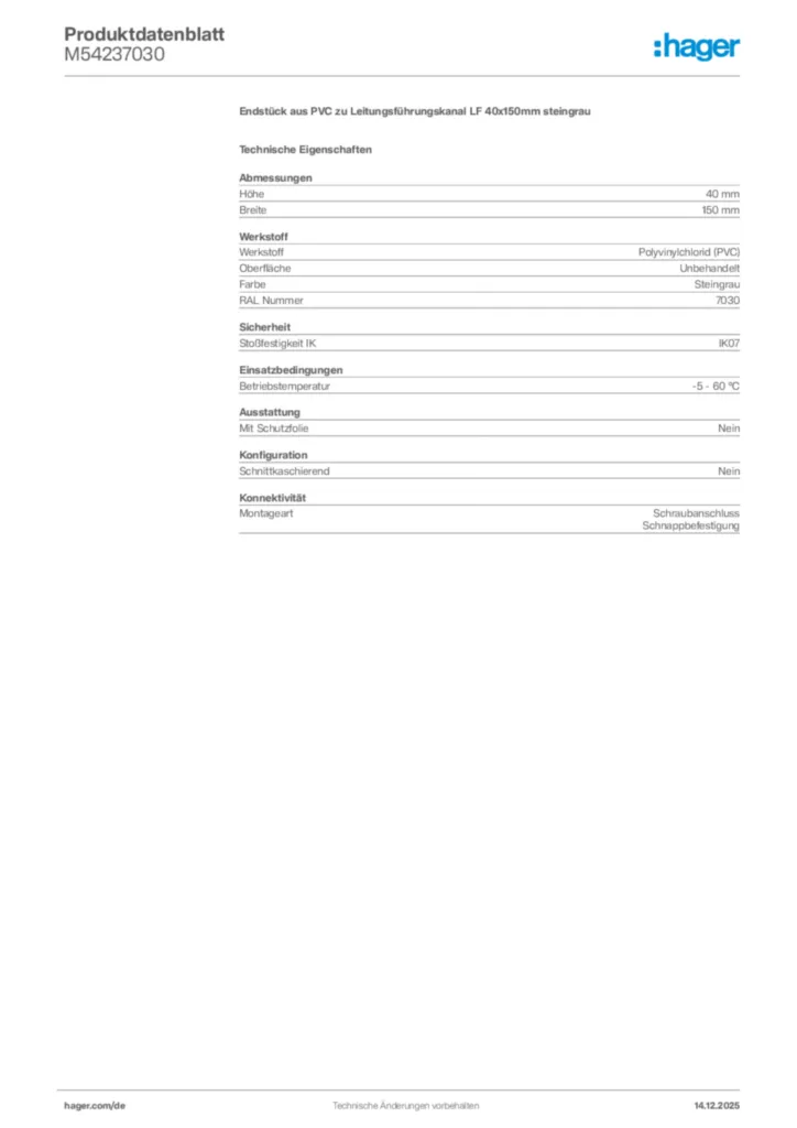 Bild Hager Produktdatenblatt M54237030 | Hager Deutschland