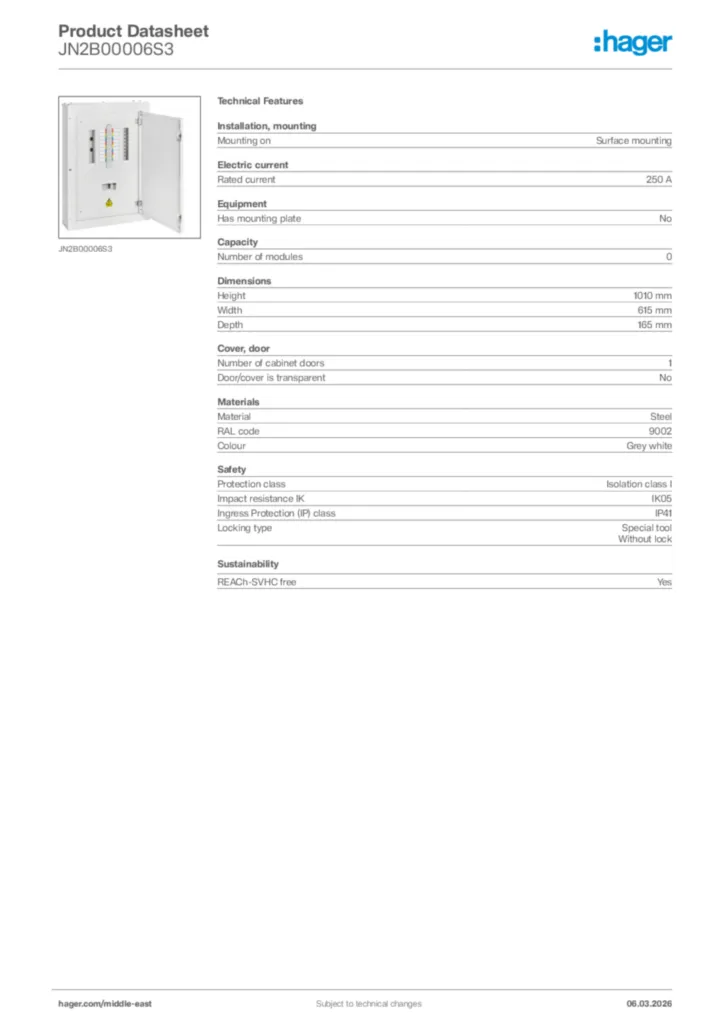 Image Hager Product data sheet JN2B00006S3  | Hager