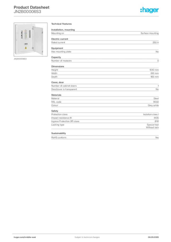 Image Hager Product data sheet JN2B00006S3  | Hager
