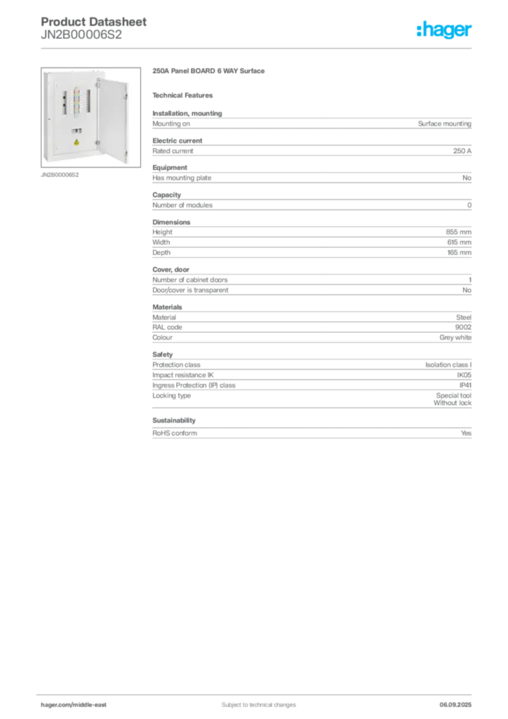 Image Hager Product data sheet JN2B00006S2  | Hager