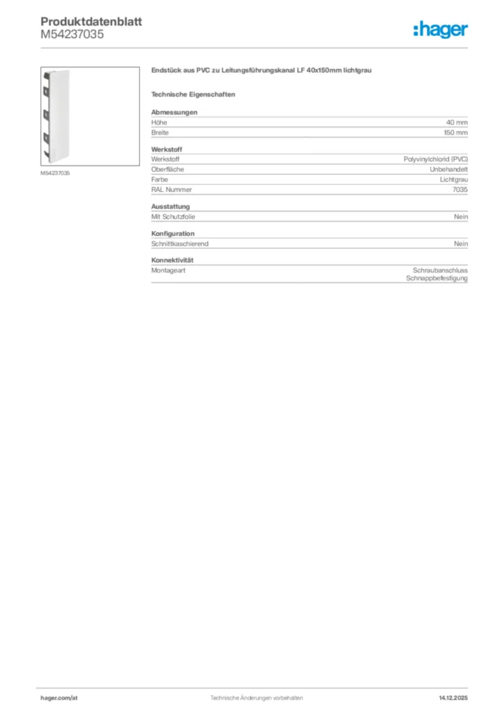 Bild Hager Produktdatenblatt M54237035 | Hager Deutschland