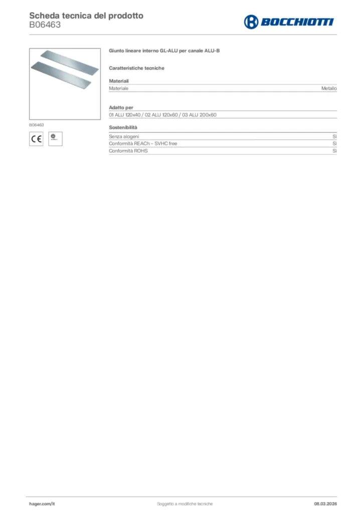 Immagine Bocchiotti Scheda tecnica del prodotto B06463 | Hager Italia