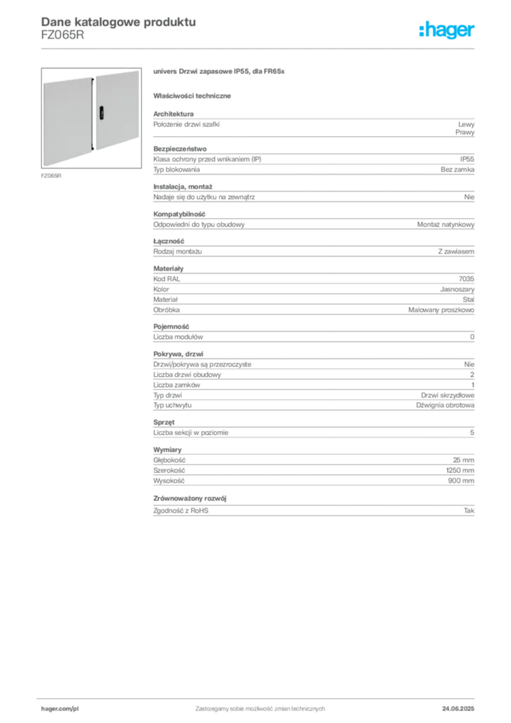 Zdjęcie Hager Karta katalogowa FZ065R | Hager Polska