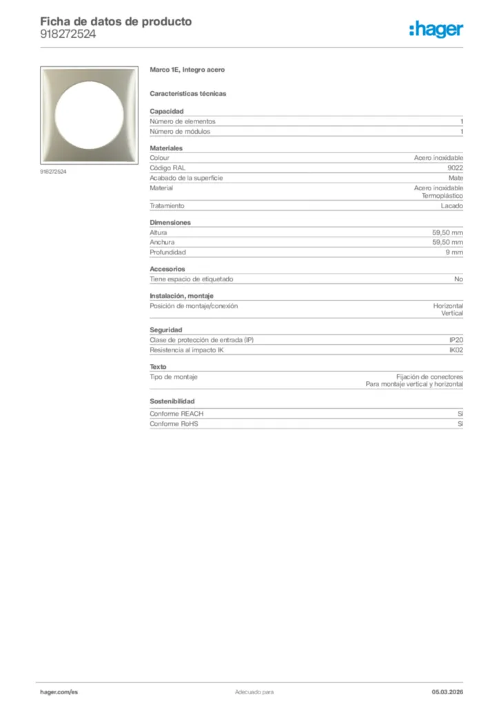 Imagen Hager Ficha de datos de producto 918272524 | Hager España