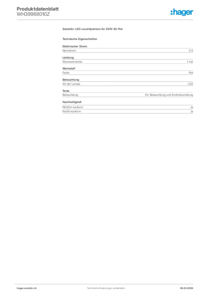 Bild Hager Produktdatenblatt WH39968010Z | Hager Schweiz
