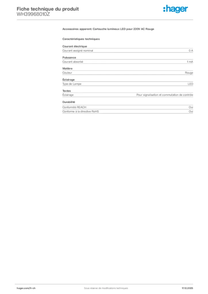 Image Hager Fiche technique du produit WH39968010Z | Hager Suisse