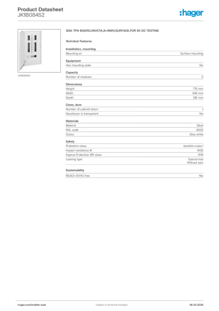 Image Hager Product data sheet JK1B084S2  | Hager