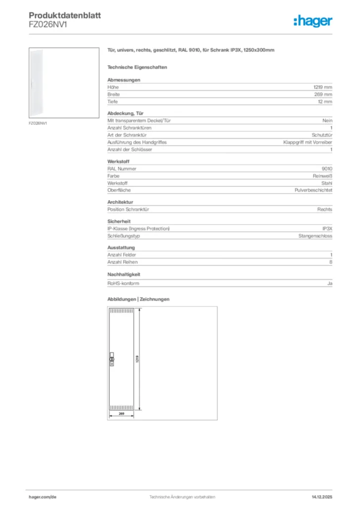 Hager Produktdatenblatt FZ026NV1