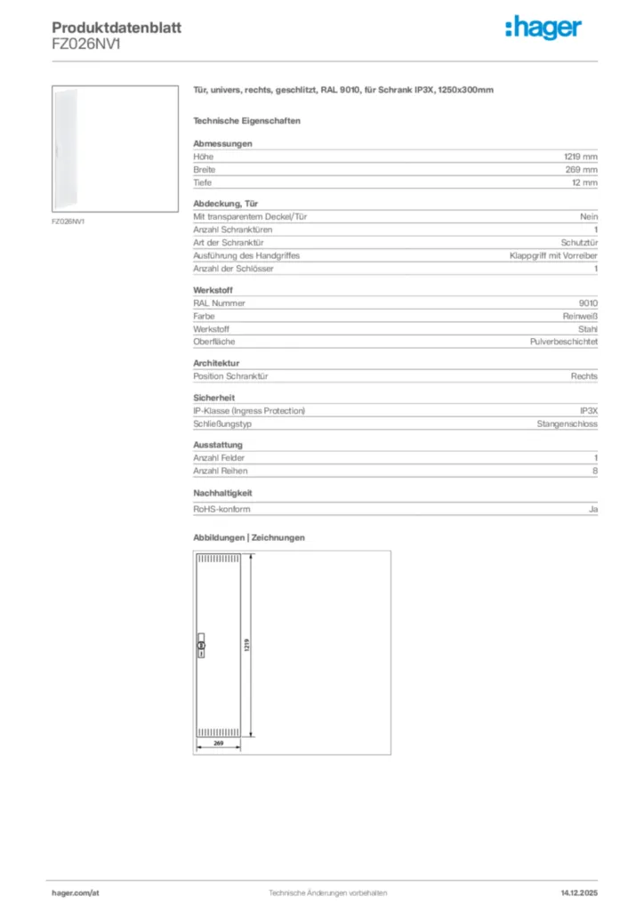 Bild Hager Produktdatenblatt FZ026NV1 | Hager Deutschland