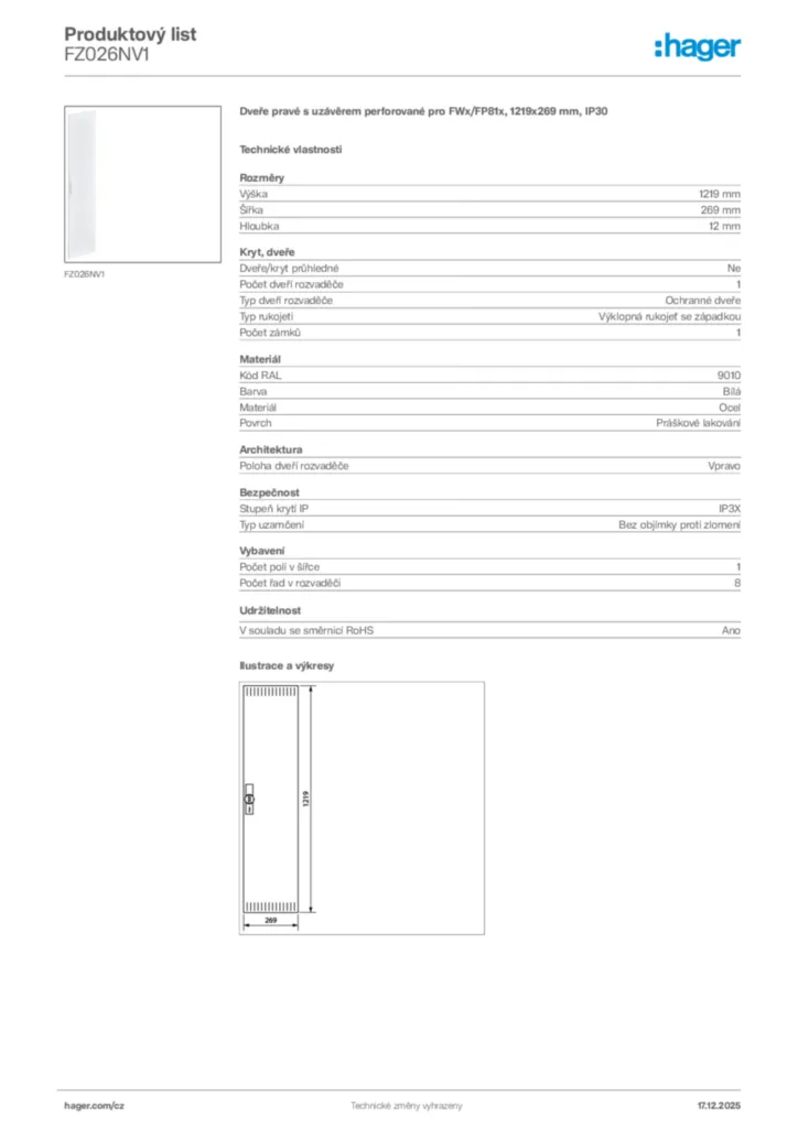 Obrázek Hager Produktový list FZ026NV1 | Hager