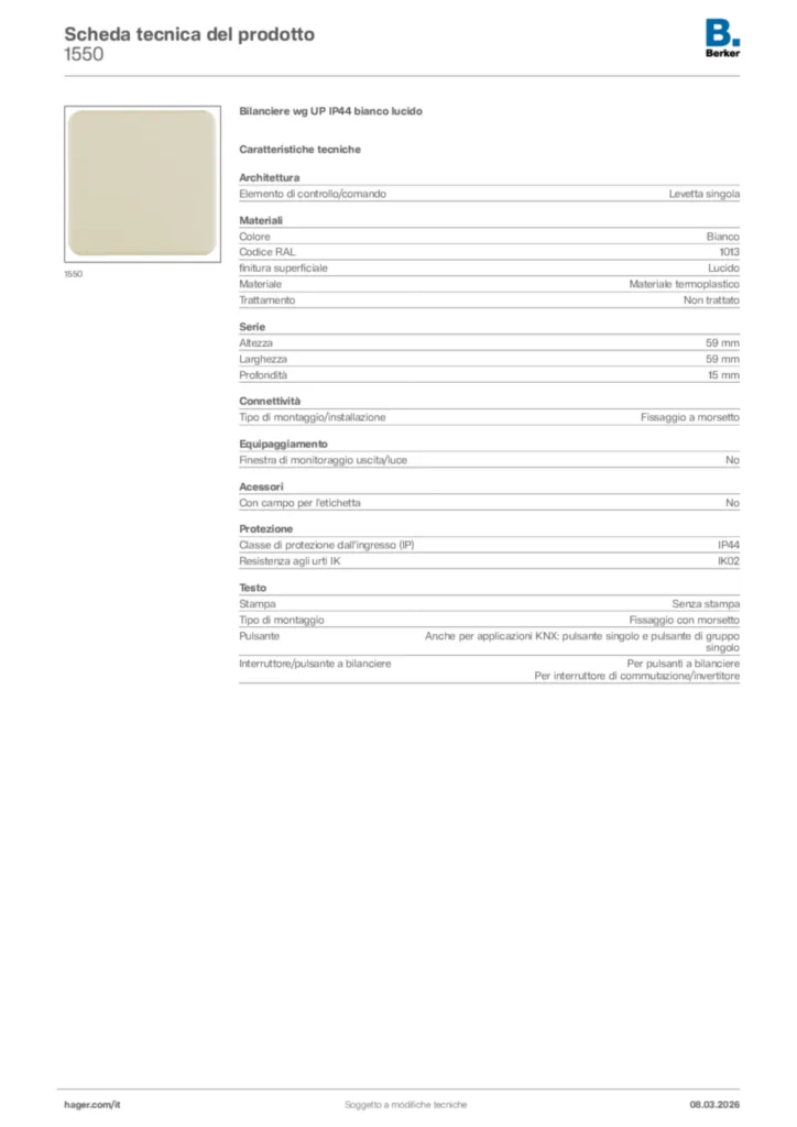 Immagine Berker Scheda tecnica del prodotto 1550 | Hager Italia