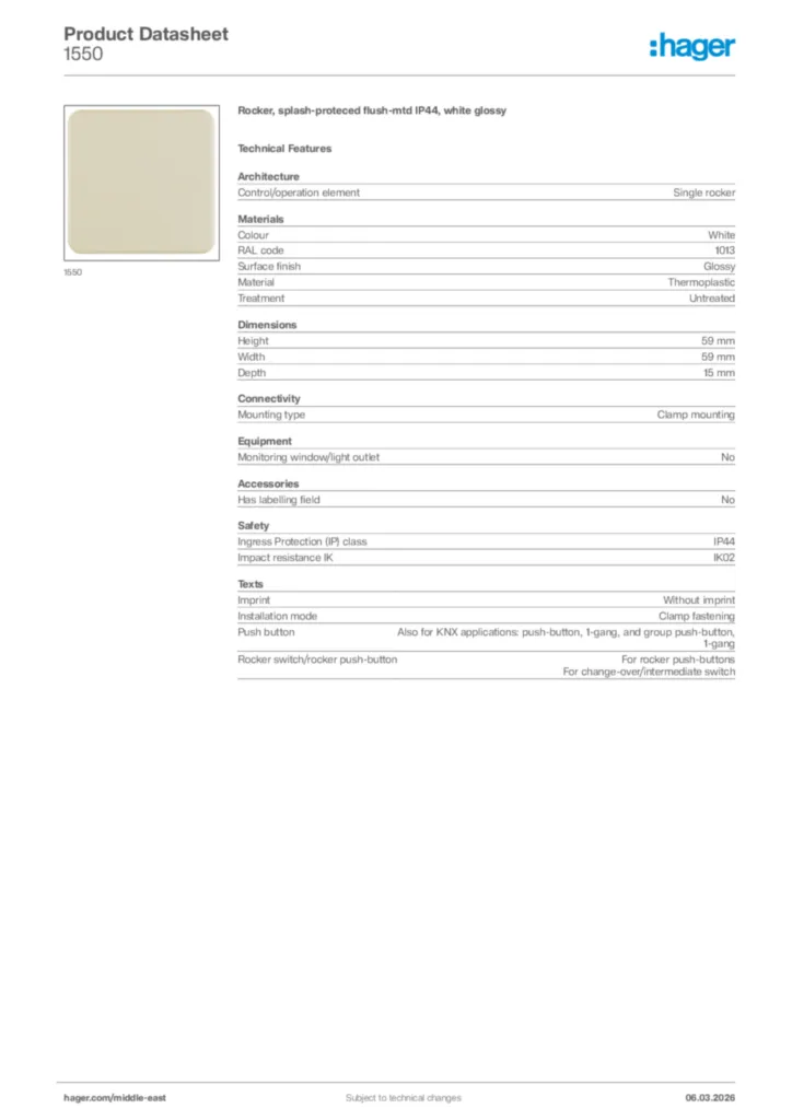 Image Hager Product data sheet 1550  | Hager