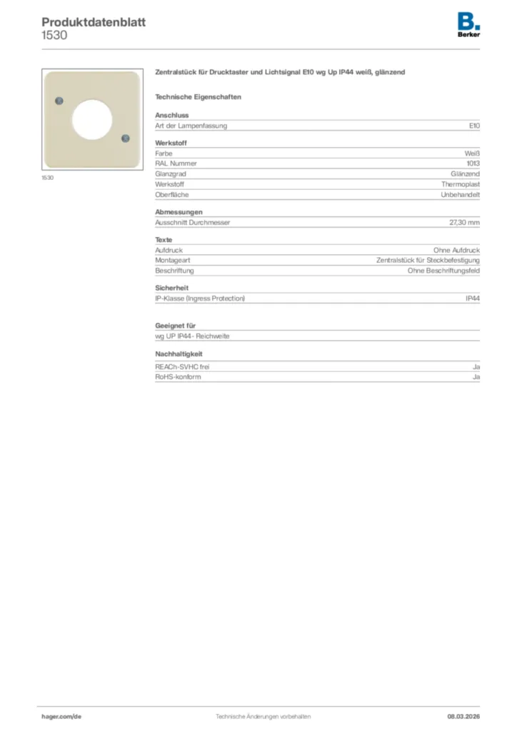Bild Berker Produktdatenblatt 1530 | Hager Deutschland