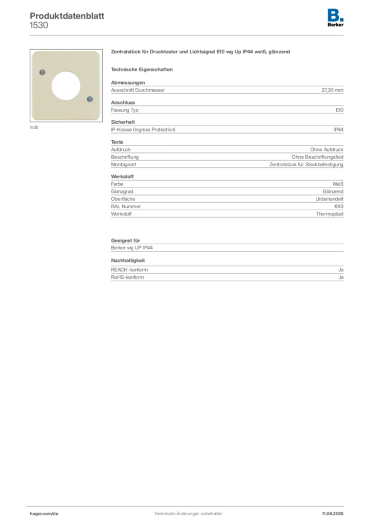 Berker Produktdatenblatt 1530