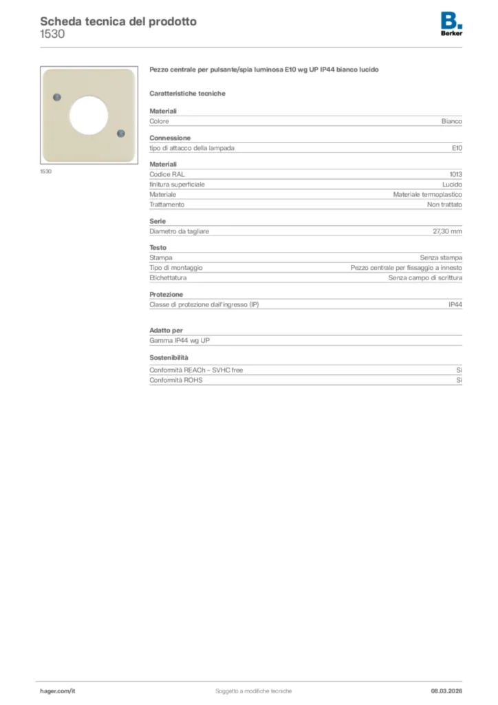 Immagine Berker Scheda tecnica del prodotto 1530 | Hager Italia
