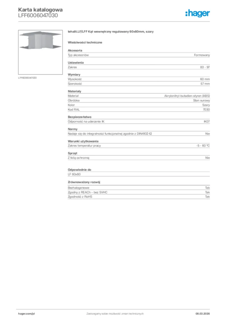 Zdjęcie Hager Karta katalogowa LFF6006047030 | Hager Polska