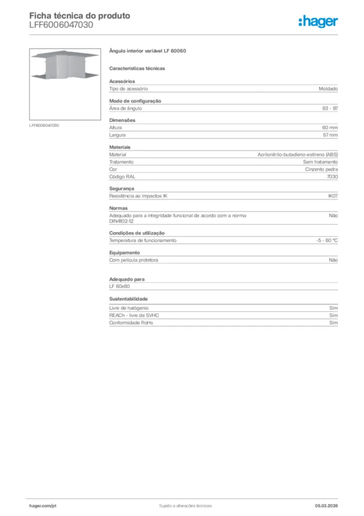 Imagem Hager Ficha técnica do produto LFF6006047030 | Hager Portugal