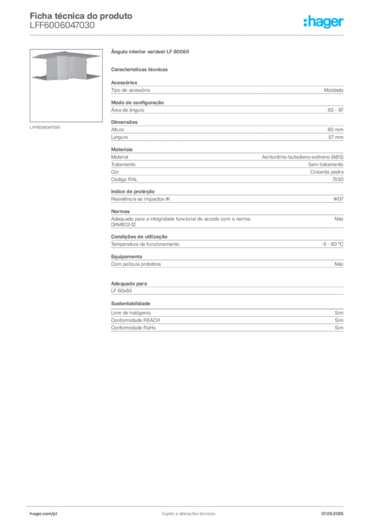 Imagem Hager Ficha técnica do produto LFF6006047030 | Hager Portugal
