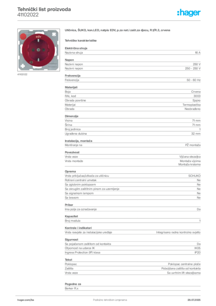 Slika Hager Product data sheet 41102022  | Hager