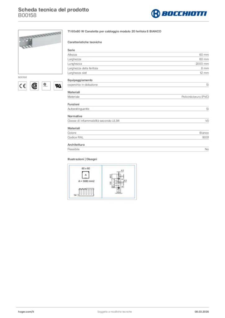 Immagine Bocchiotti Scheda tecnica del prodotto B00158 | Hager Italia