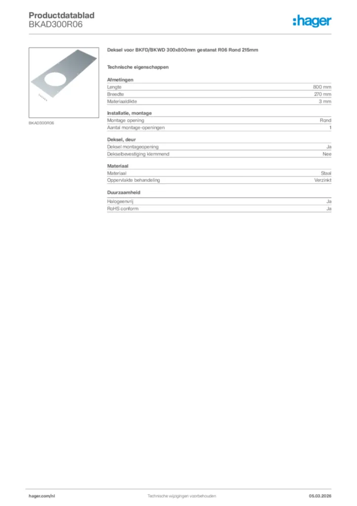 Afbeelding Hager Productdatablad BKAD300R06 | Hager Nederland