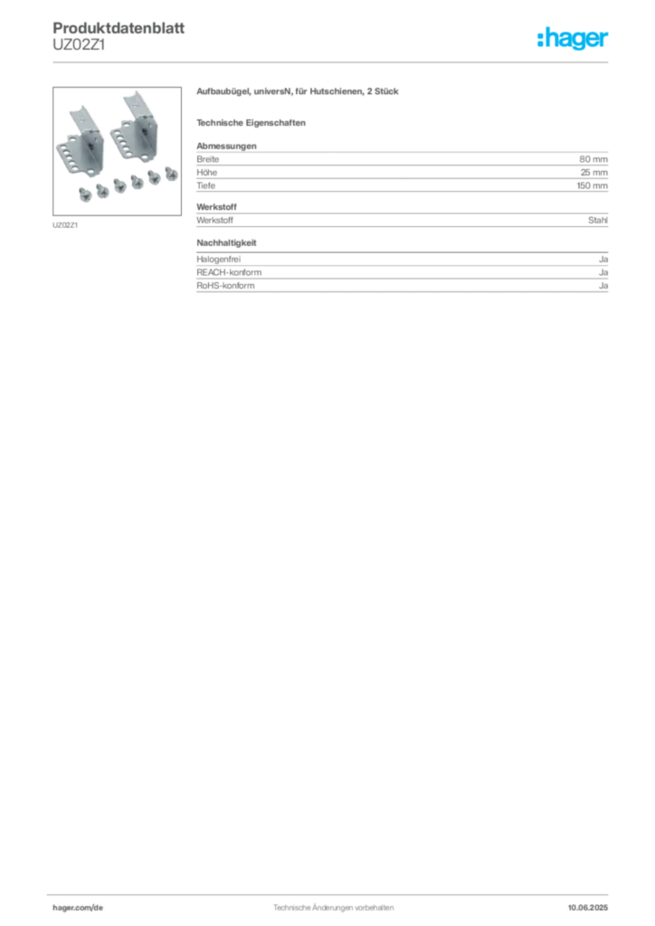 Bild Hager Produktdatenblatt UZ02Z1 | Hager Deutschland