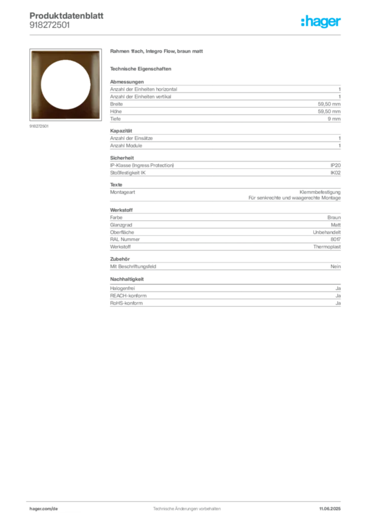 Bild Berker Produktdatenblatt 918272501 | Hager Deutschland