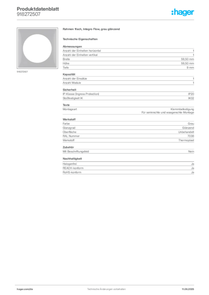 Bild Berker Produktdatenblatt 918272507 | Hager Deutschland