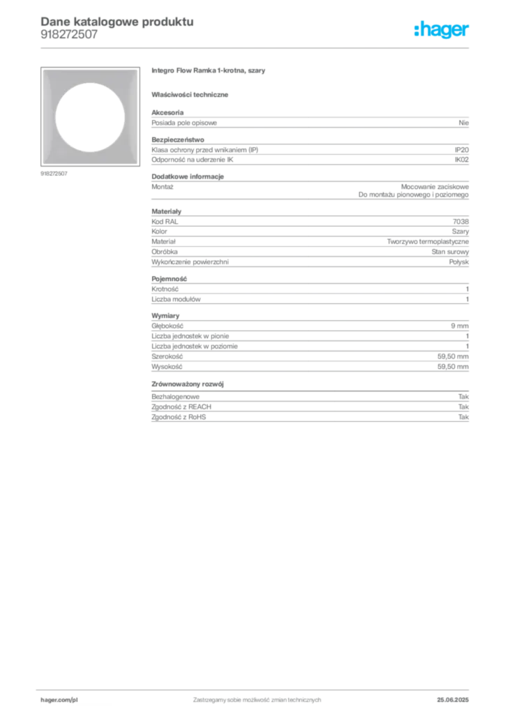 Zdjęcie Hager Karta katalogowa 918272507 | Hager Polska