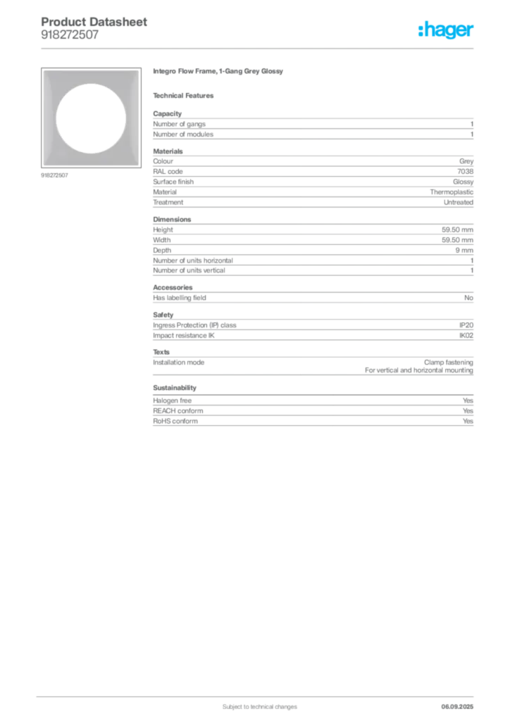 Image Hager Product data sheet 918272507  | Hager