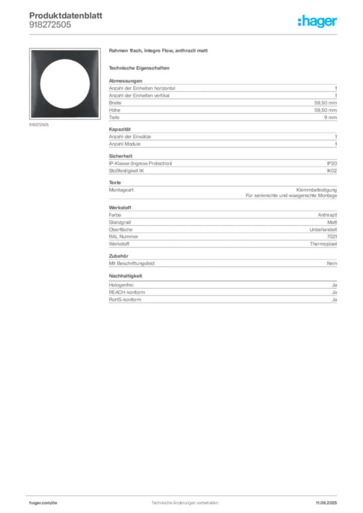 Bild Berker Produktdatenblatt 918272505 | Hager Deutschland