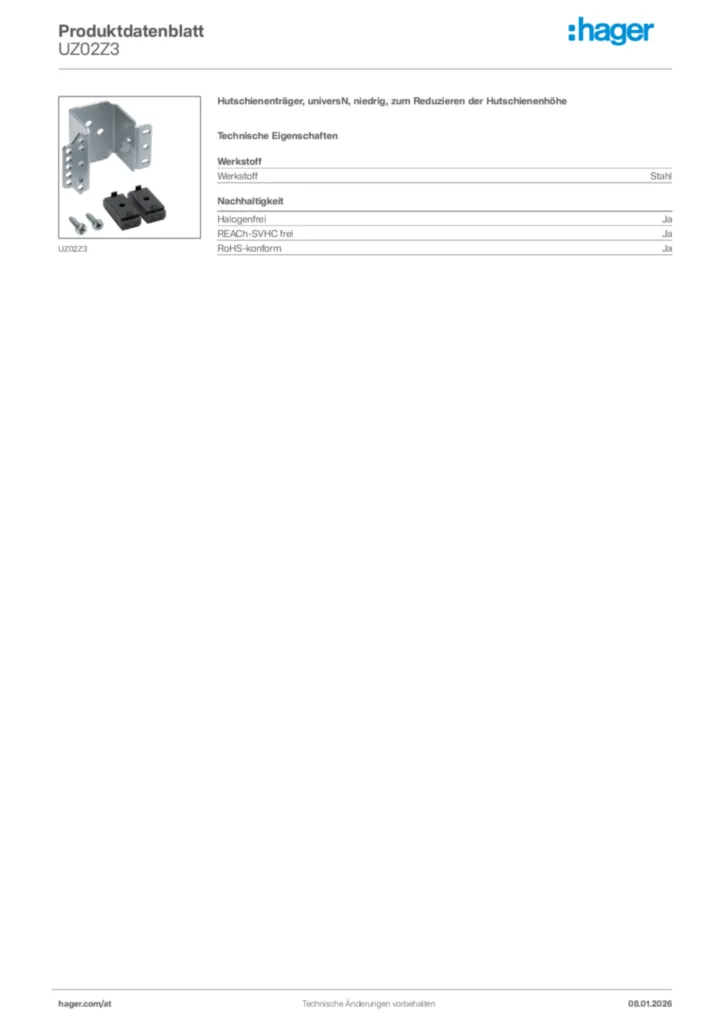 Bild Hager Produktdatenblatt UZ02Z3 | Hager Deutschland