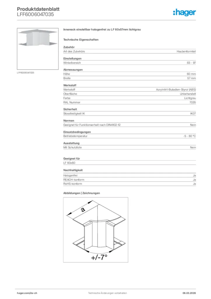 Bild Hager Produktdatenblatt LFF6006047035 | Hager Schweiz