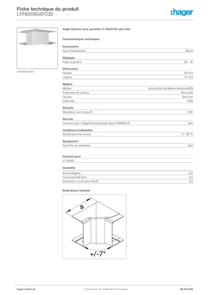Image Hager Fiche technique du produit LFF6006047035 | Hager Suisse