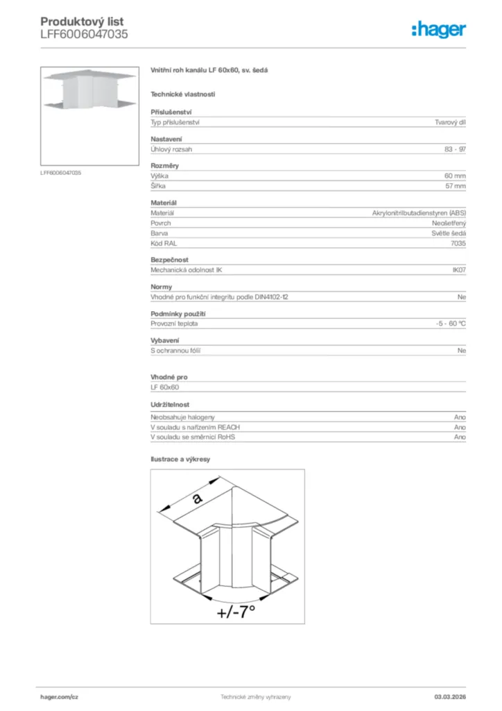 Obrázek Hager Product data sheet LFF6006047035 | Hager