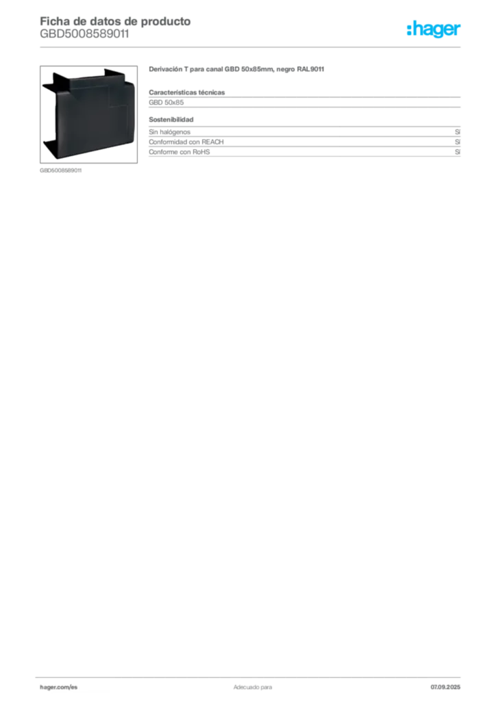 Imagen Hager Ficha de datos de producto GBD5008589011 | Hager España