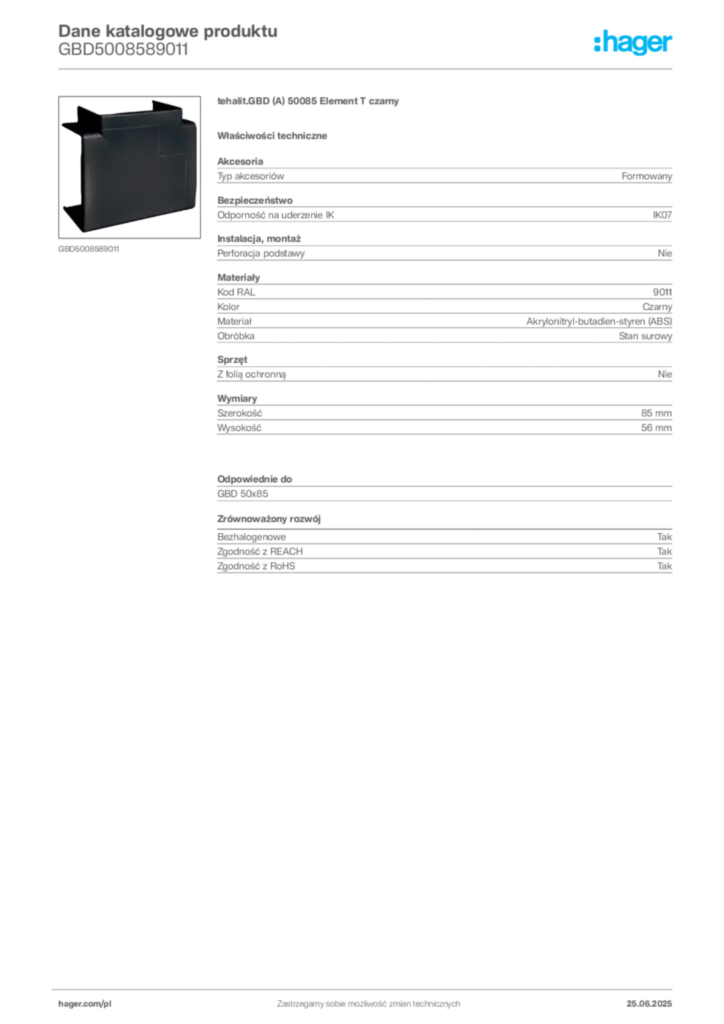 Zdjęcie Hager Karta katalogowa GBD5008589011 | Hager Polska