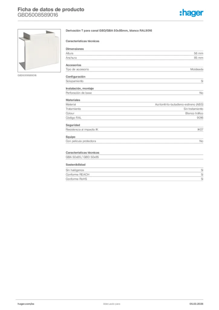 Imagen Hager Ficha de datos de producto GBD5008589016 | Hager España